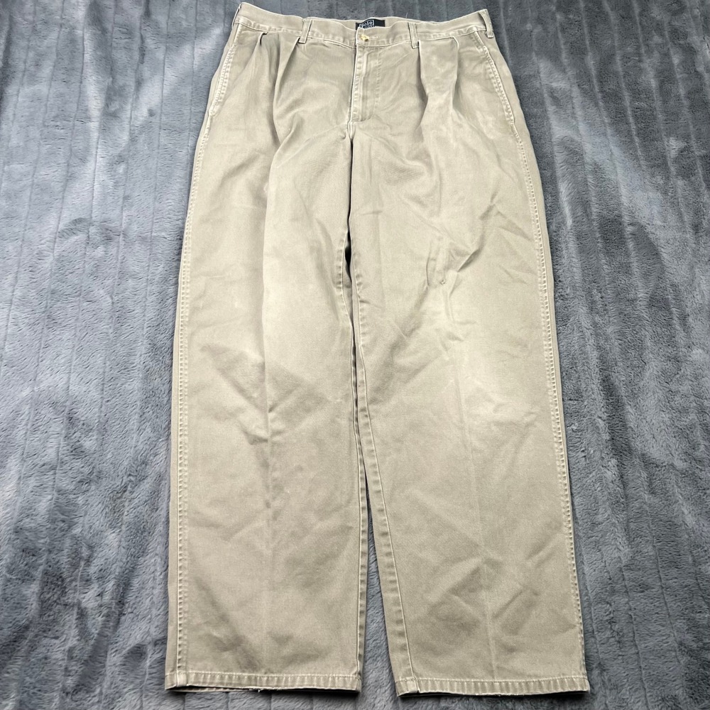Vintage Polo Ralph Lauren Chino Pants Mens 35x30 Khaki Tan Pleated USA